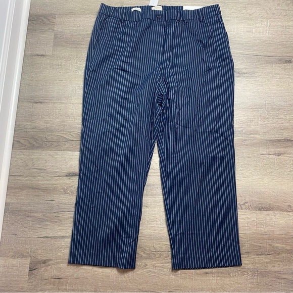 LOFT Navy Stripe Trousers NWT Size 16 Straight Leg Work Pants - Picture 1 of 8